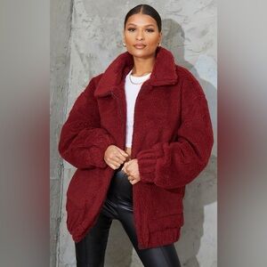 I.AM.GIA Women's Burgundy Teddy Jacket Small oversized fit